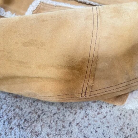 VNTG The Leather Shop 70s Suede Leather Sherpa Lined Range Coat Jacket Western M - Picture 8 of 15